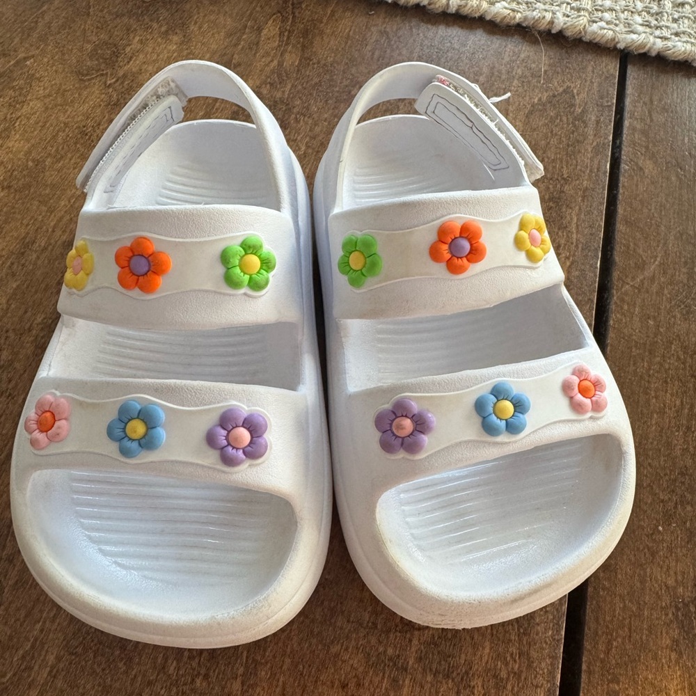 Wonder Nation White Sandals with Colorful Flowers